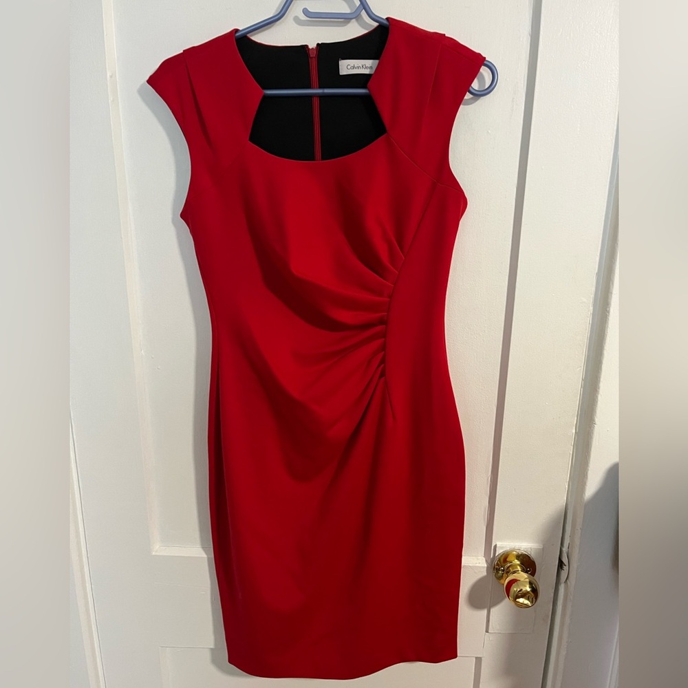 Calvin Klein Red Cap-Sleeve Sheath Dress